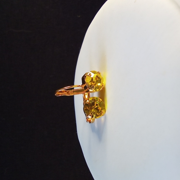 Citrine Yellow Opal and AB Crystals in Classic Gold Plated Necklace and Earrings - Picture 3 of 10